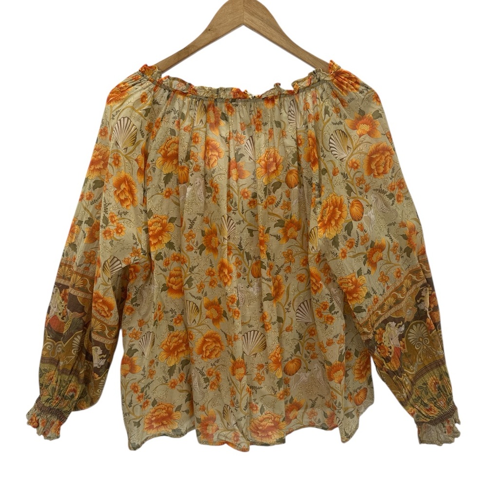 Spell & The Gypsy Seashell Floral Blouse Boho Peasant Autumn Harvest Festival L - Picture 4 of 16